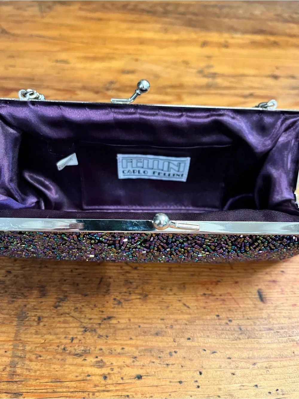 Vintage Carlo Fellini Beaded Evening Clutch Handbag in Plum